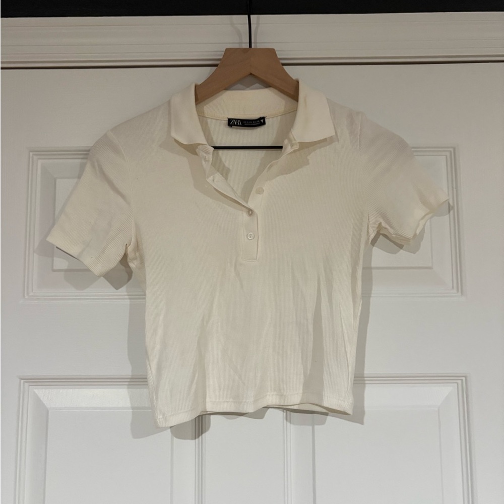 Zara Cream Crop Polo Top